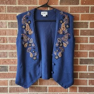 Vintage Koret Embroidered Blue Sweater Vest